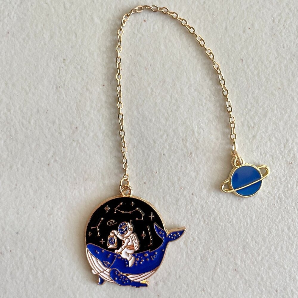 Astronaut Riding Whale Metal Bookmark